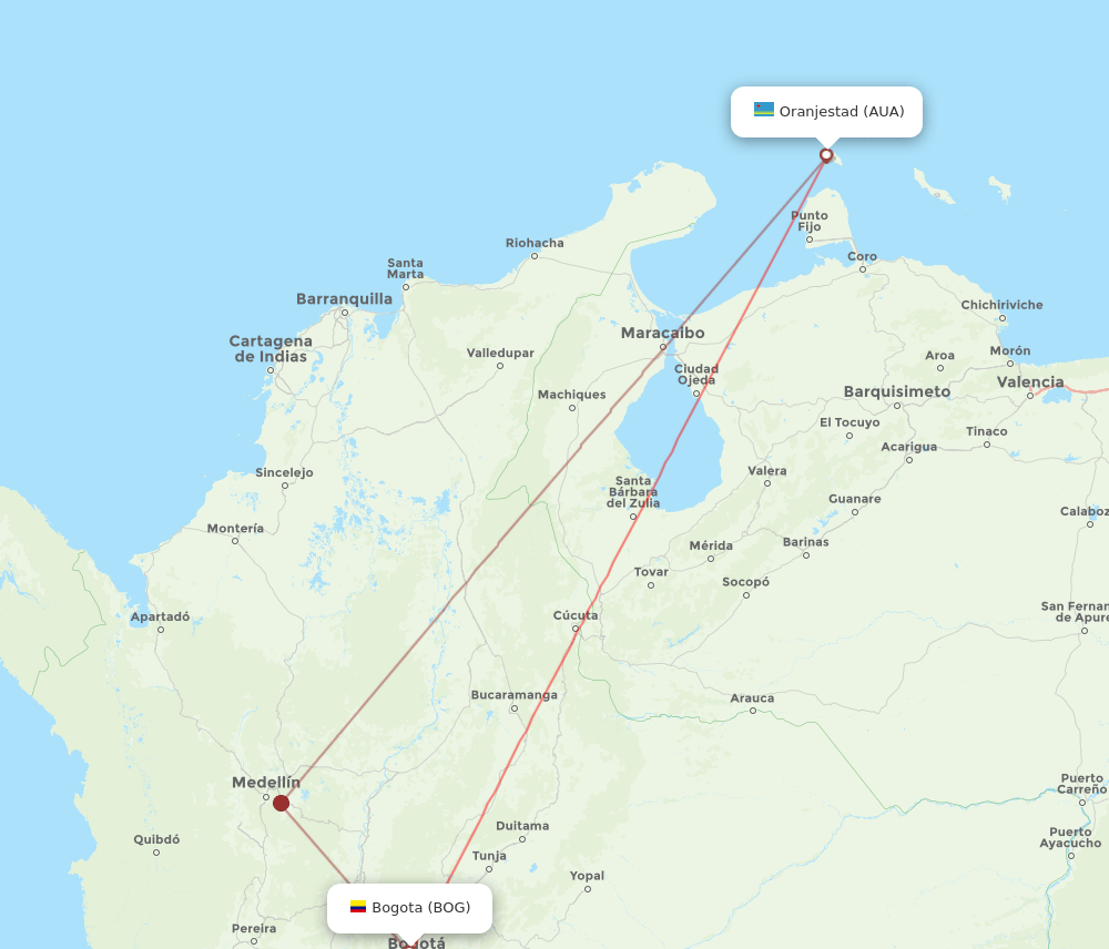 AUA-BOG flight routes