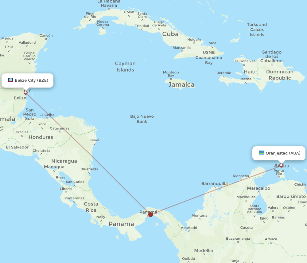 AUA-BZE flight routes