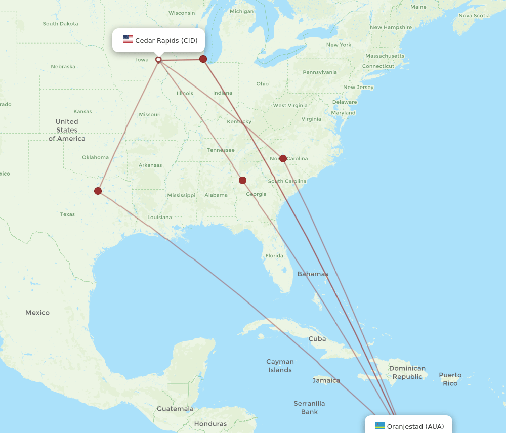 AUA-CID flight routes