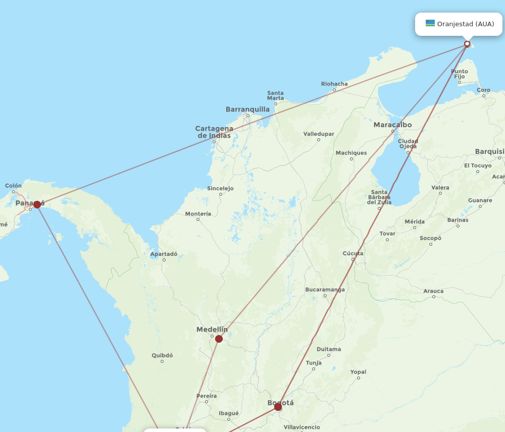 AUA to CLO flights and routes map