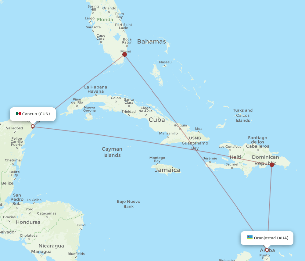 AUA-CUN flight routes