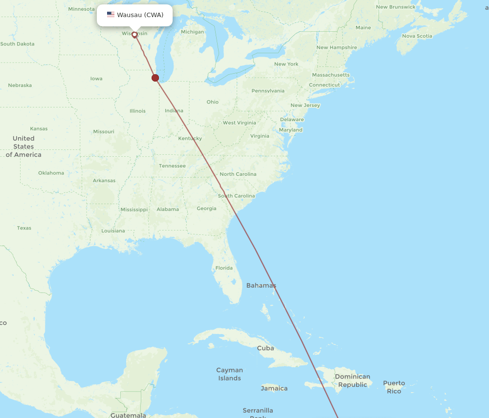 AUA-CWA flight routes