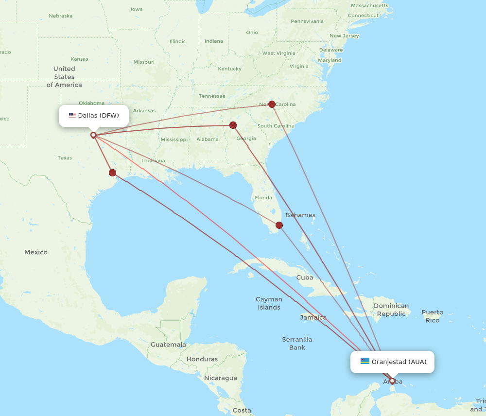 AUA-DFW flight routes