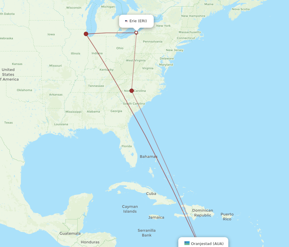 AUA-ERI flight routes
