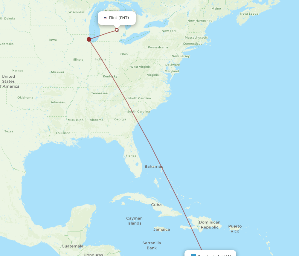 AUA to FNT flights and routes map
