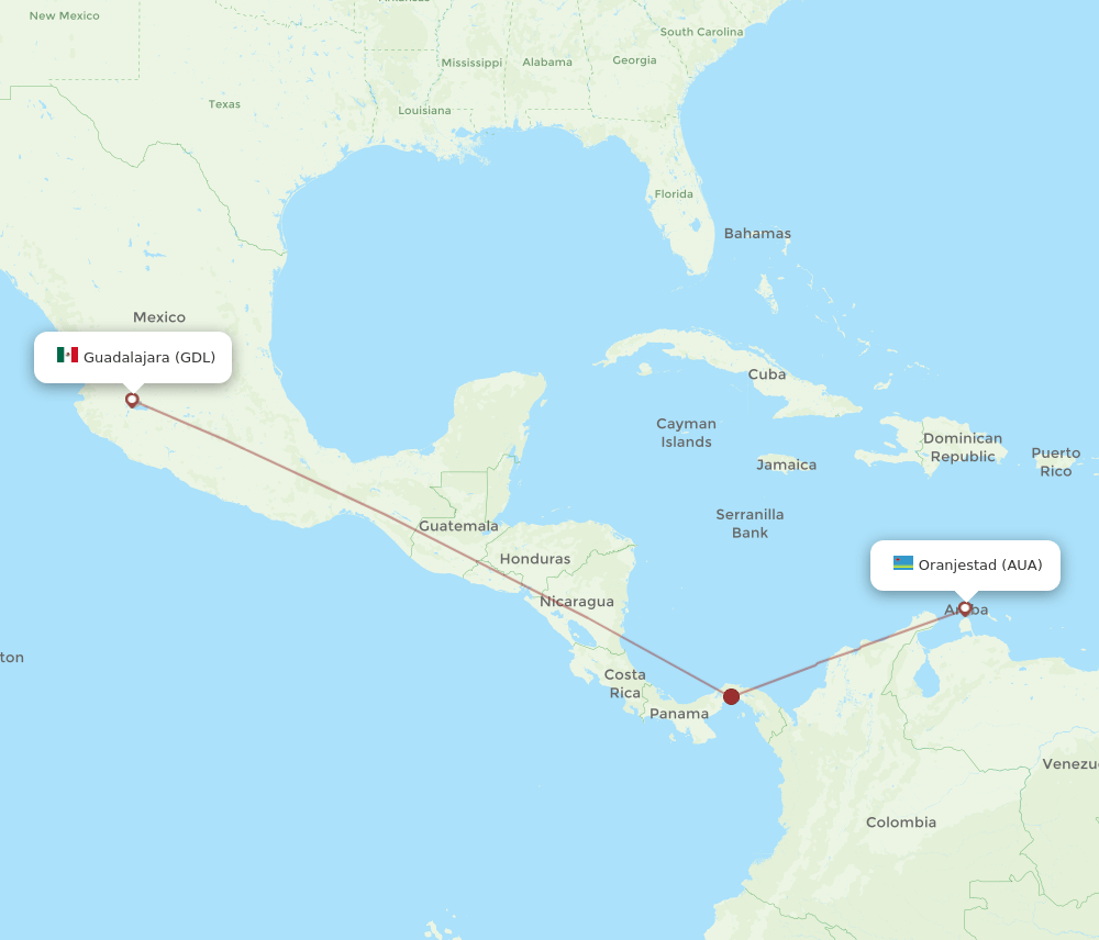 AUA-GDL flight routes