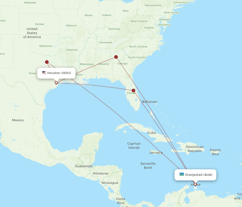 AUA-HOU flight routes