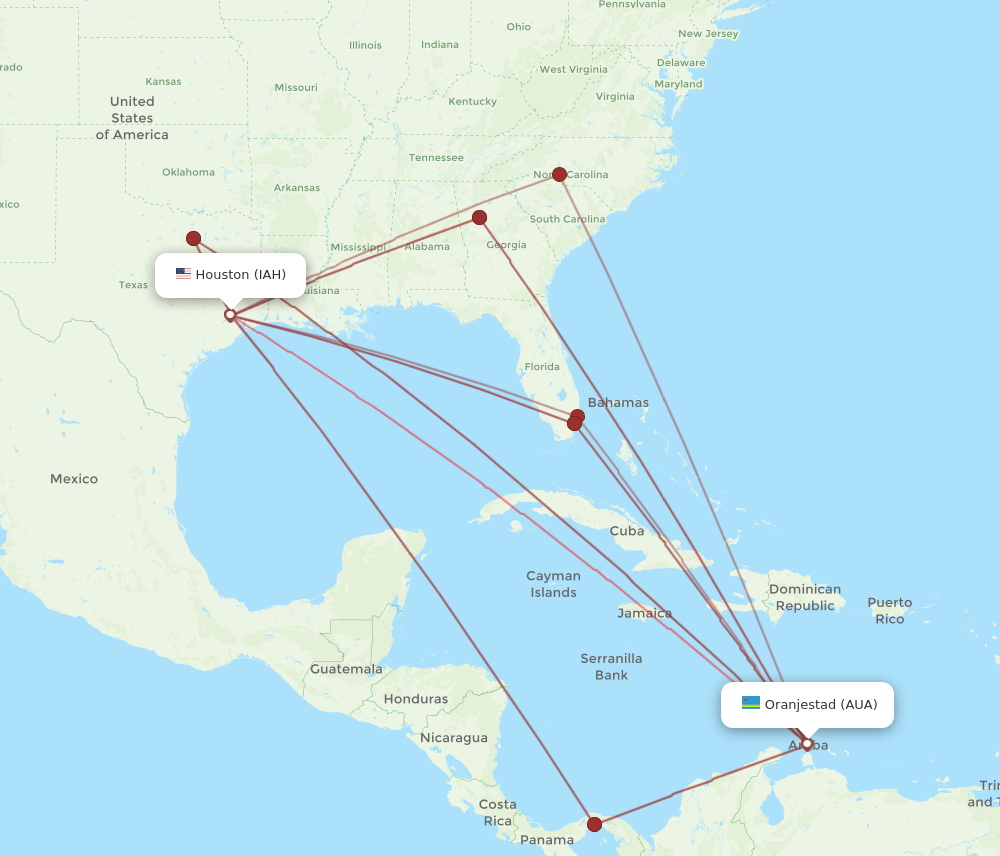 AUA-IAH flight routes