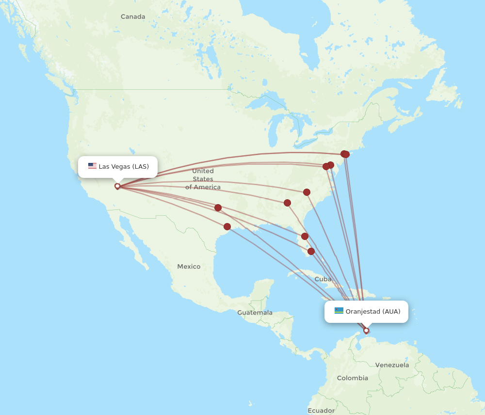 AUA to LAS flights and routes map