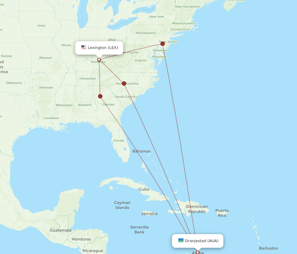 AUA-LEX flight routes