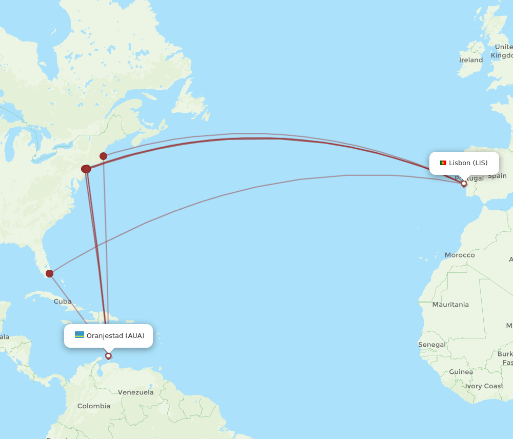 AUA-LIS flight routes
