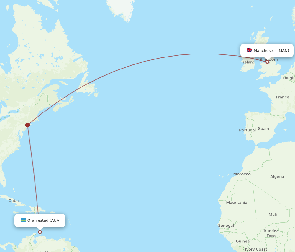 AUA-MAN flight routes