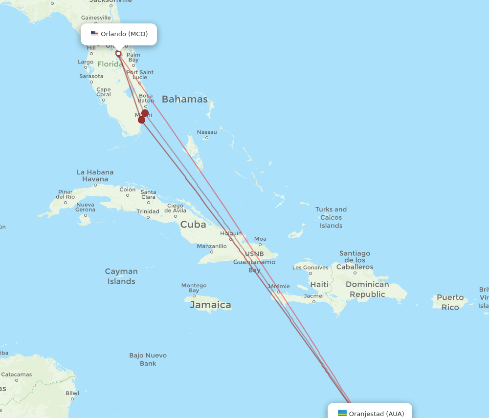 AUA-MCO flight routes