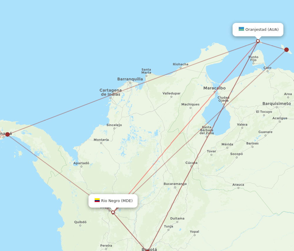 AUA to MDE flights and routes map