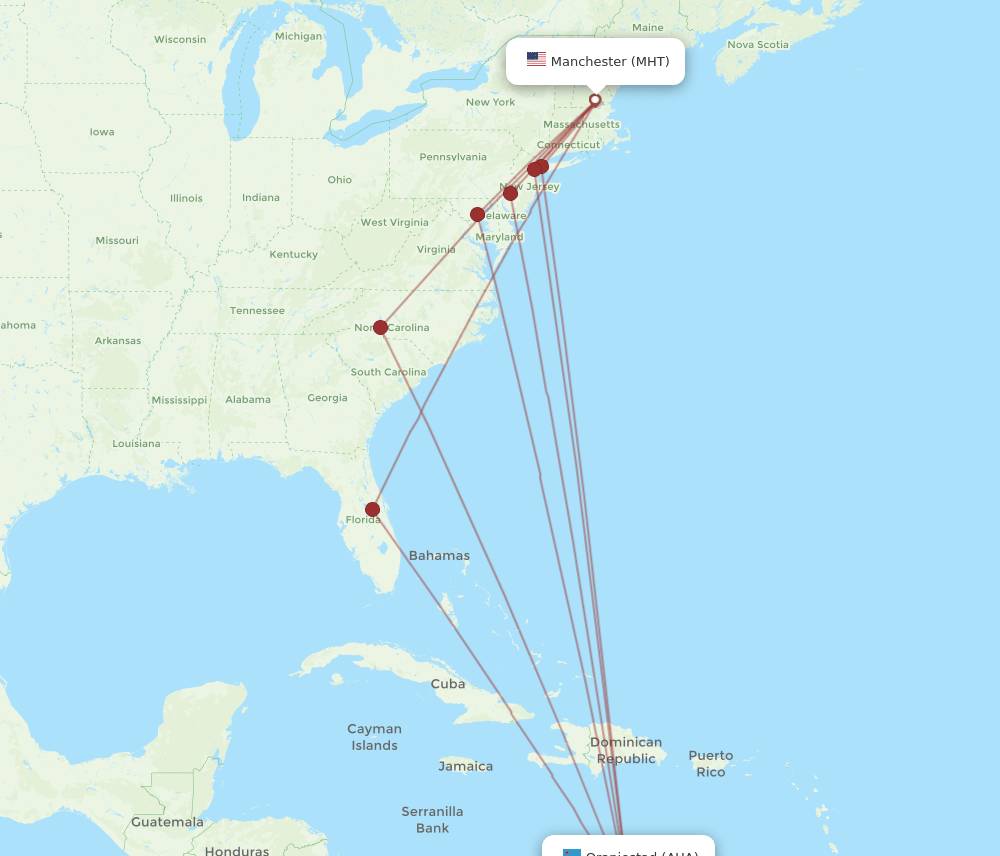 AUA-MHT flight routes