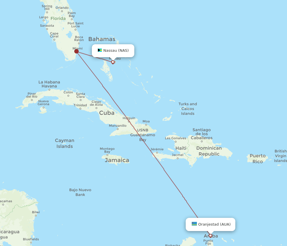 AUA to NAS flights and routes map