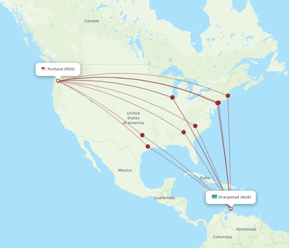 AUA-PDX flight routes