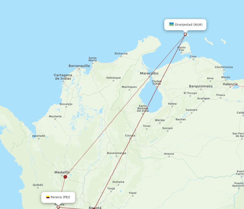 AUA to PEI flights and routes map
