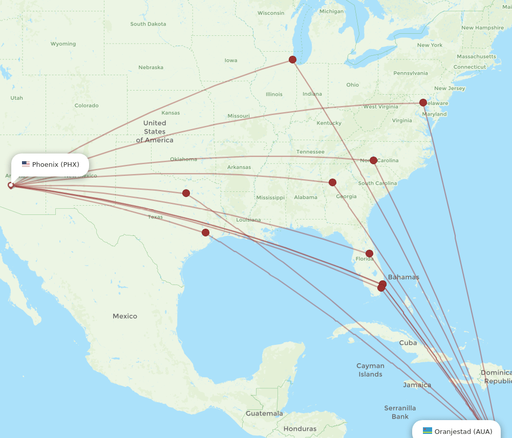 AUA-PHX flight routes