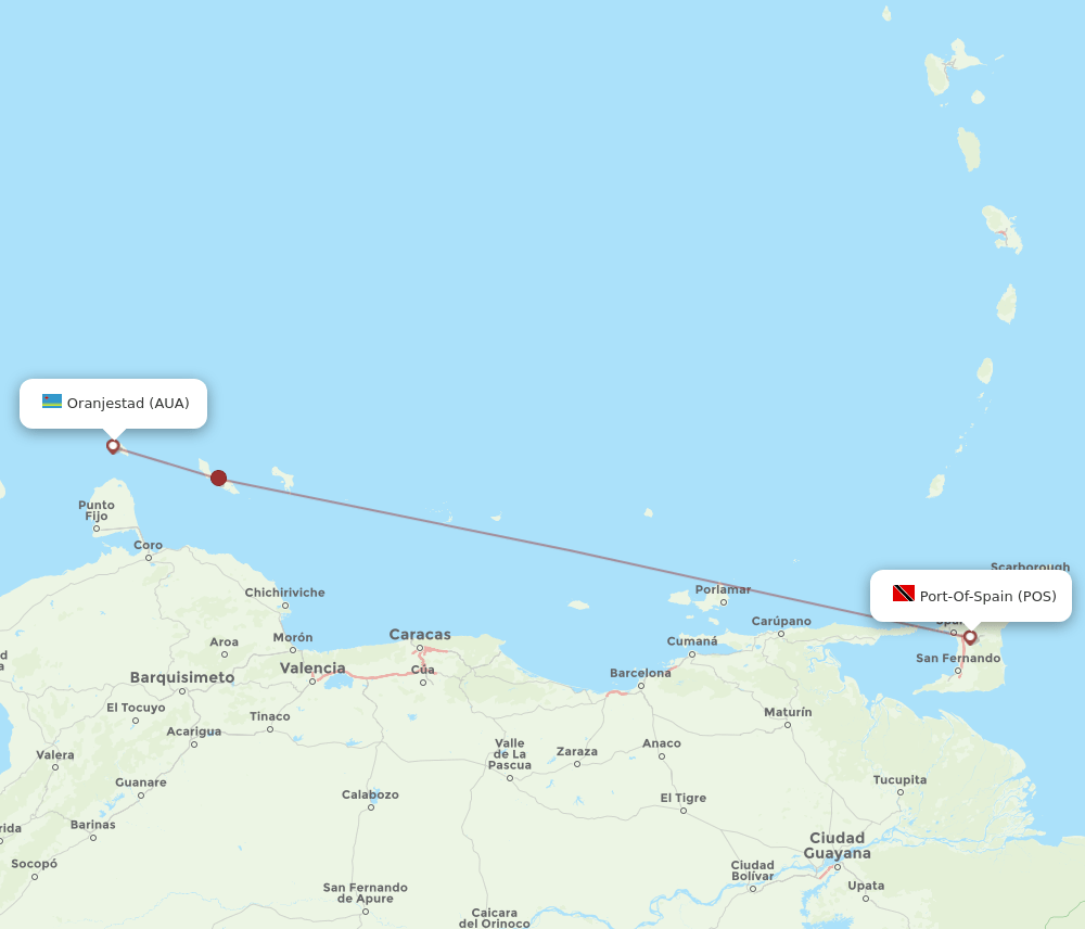 AUA-POS flight routes