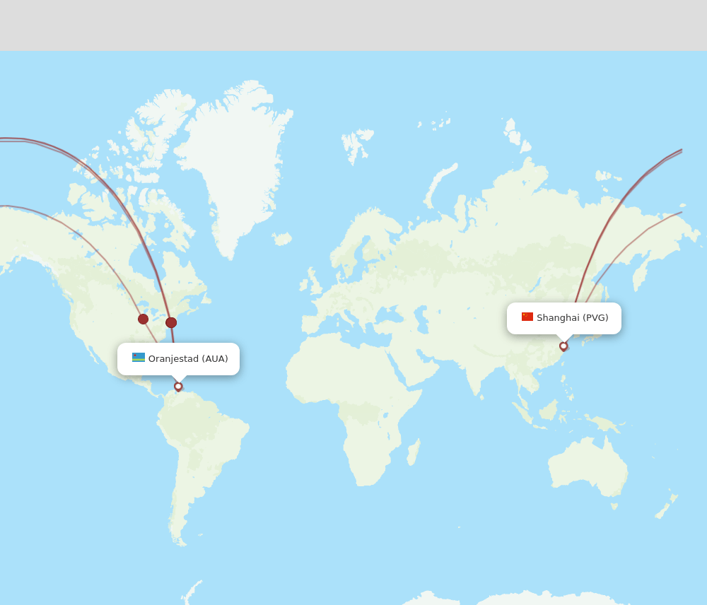 AUA-PVG flight routes