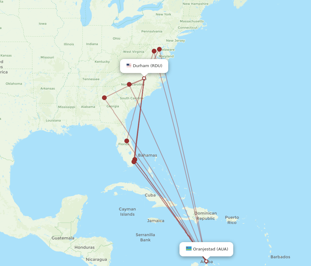 AUA-RDU flight routes