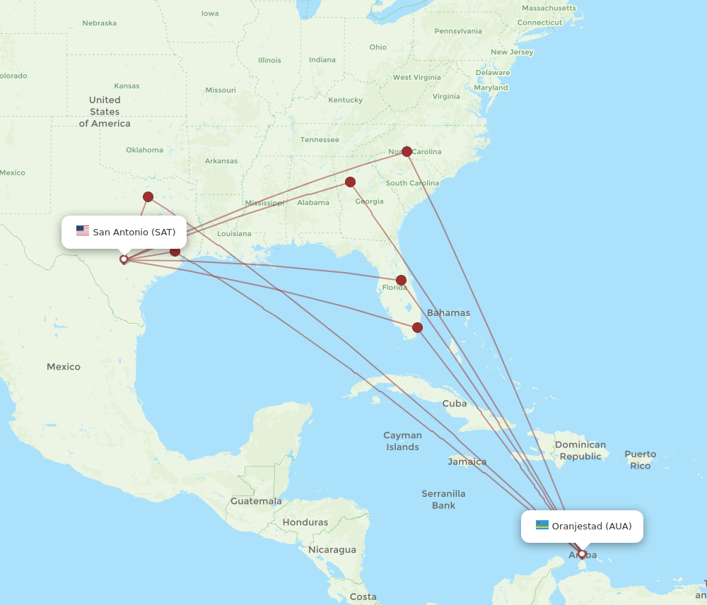 AUA-SAT flight routes