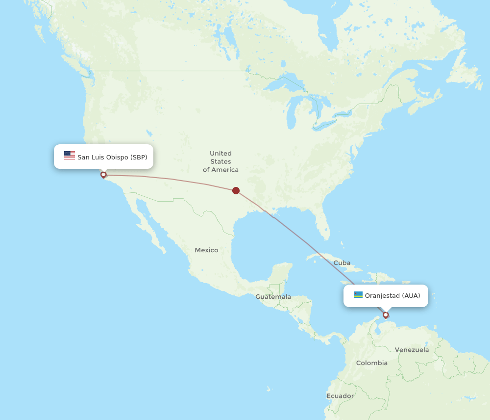 Aruba - San Luis Obispo route map and flight paths