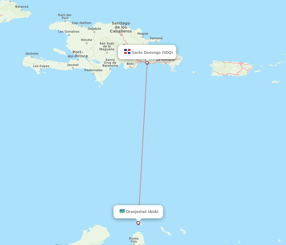 AUA to SDQ flights and routes map