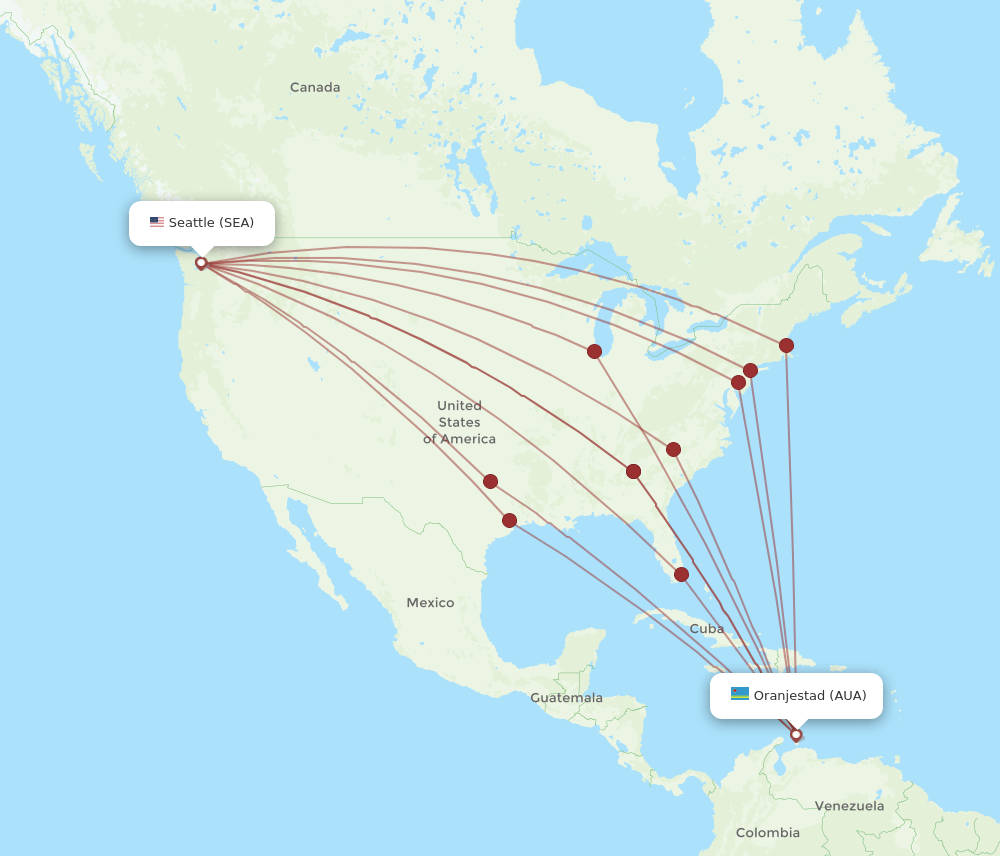 AUA-SEA flight routes