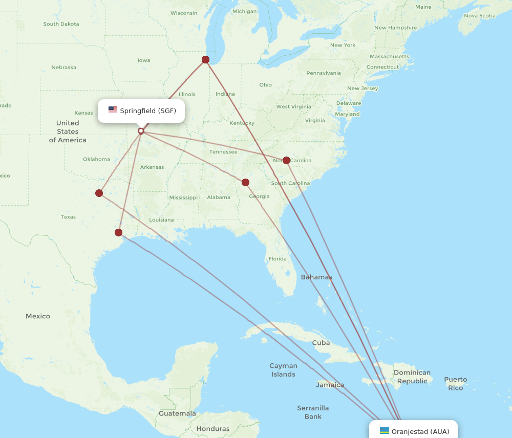 AUA-SGF flight routes
