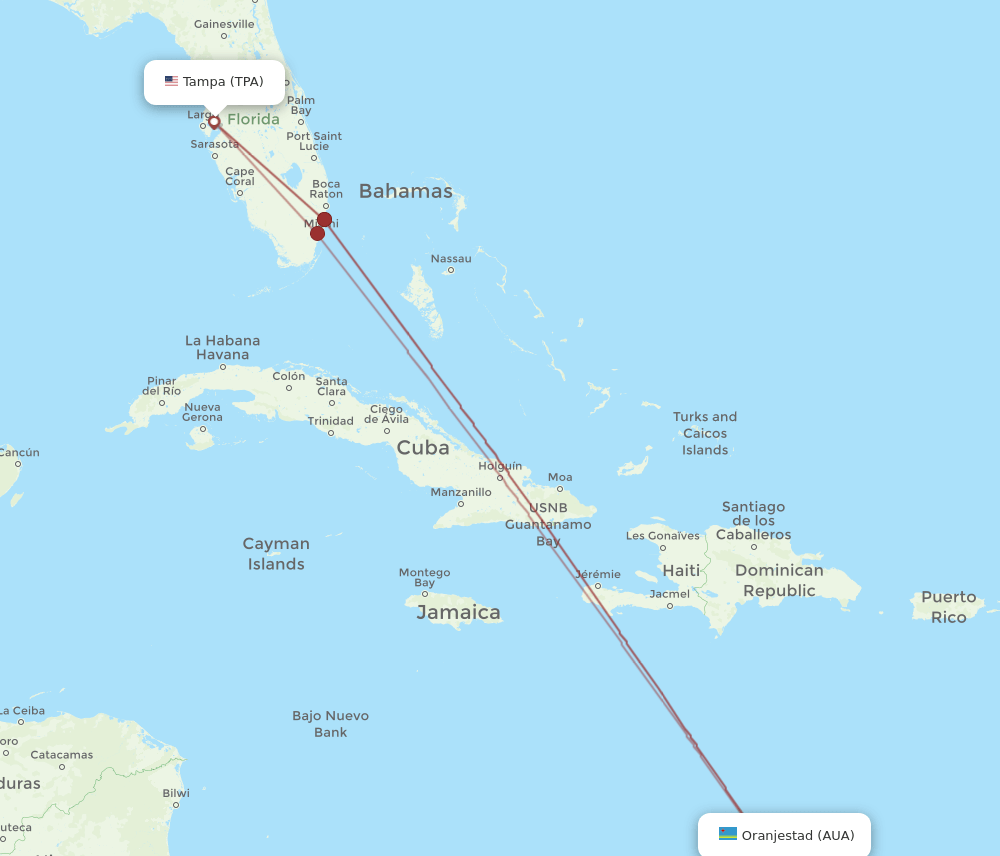AUA-TPA flight routes
