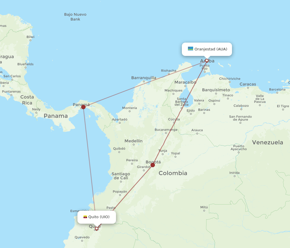 AUA-UIO flight routes