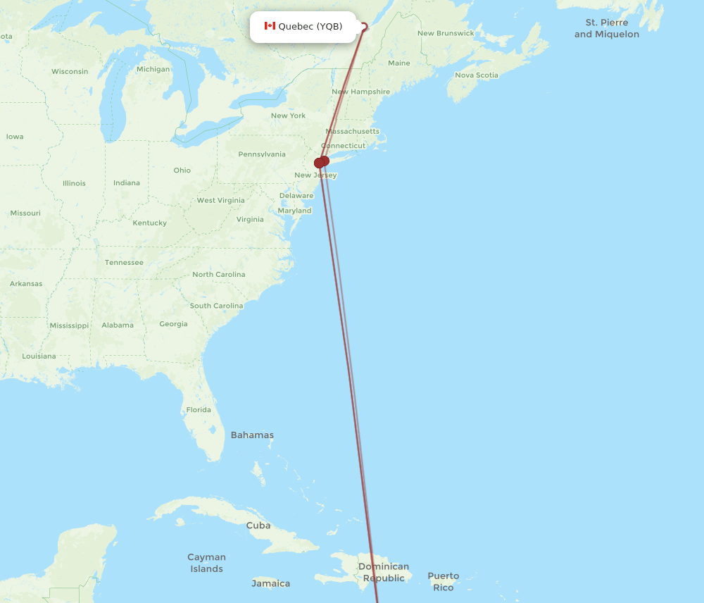 AUA-YQB flight routes