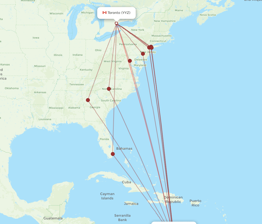 AUA-YYZ flight routes