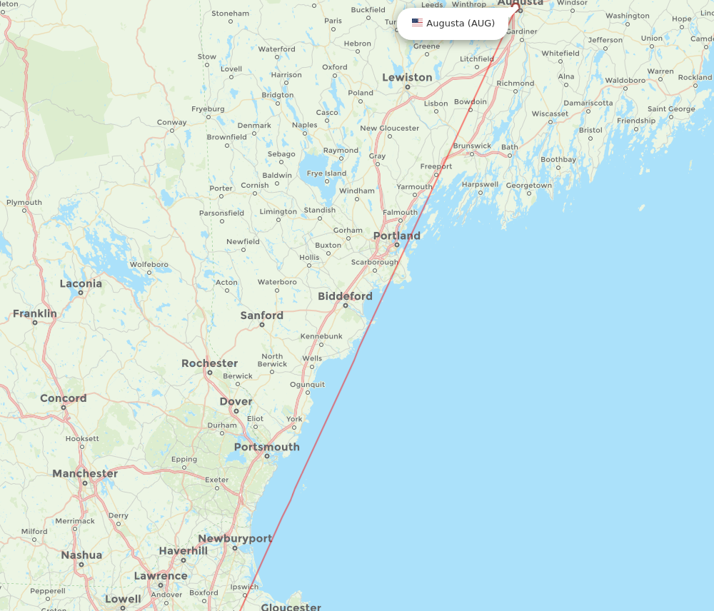 AUG to BOS flights and routes map