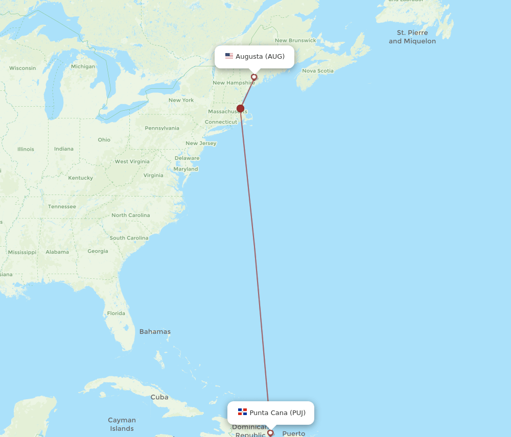 AUG-PUJ flight routes