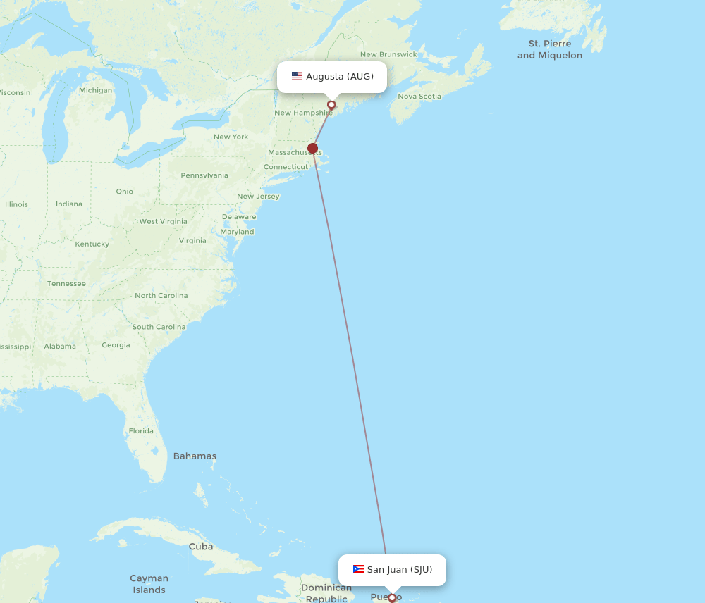 AUG to SJU flights and routes map