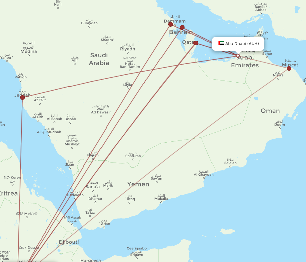 AUH to ADD flights and routes map