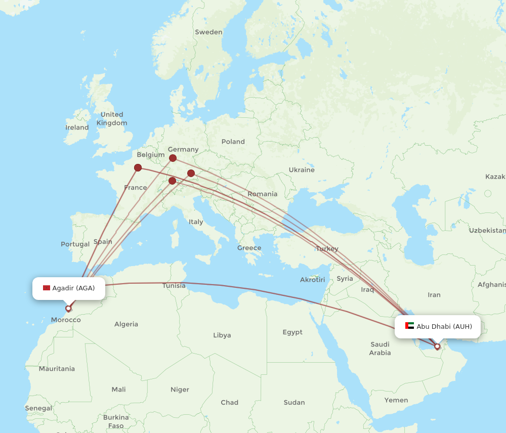 AUH to AGA flights and routes map