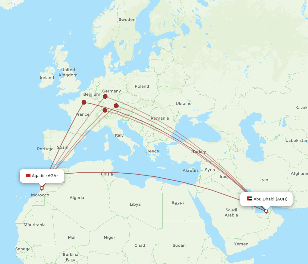 AUH to AGA flights and routes map