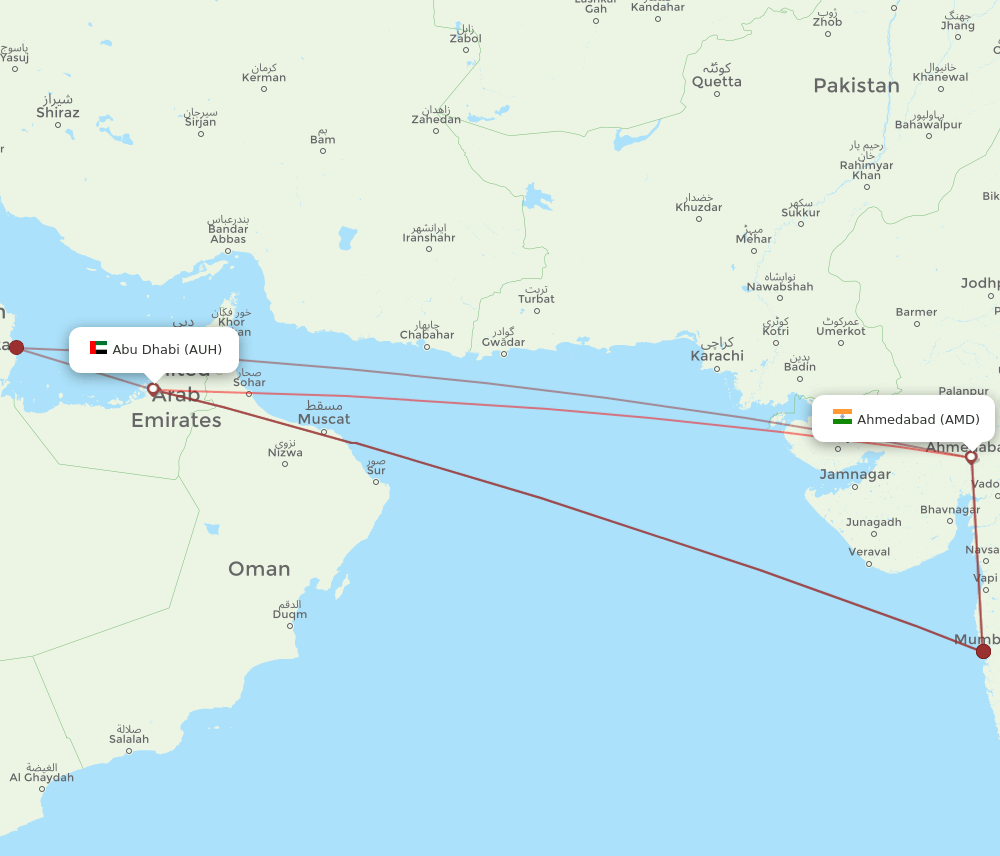 AUH-AMD flight routes