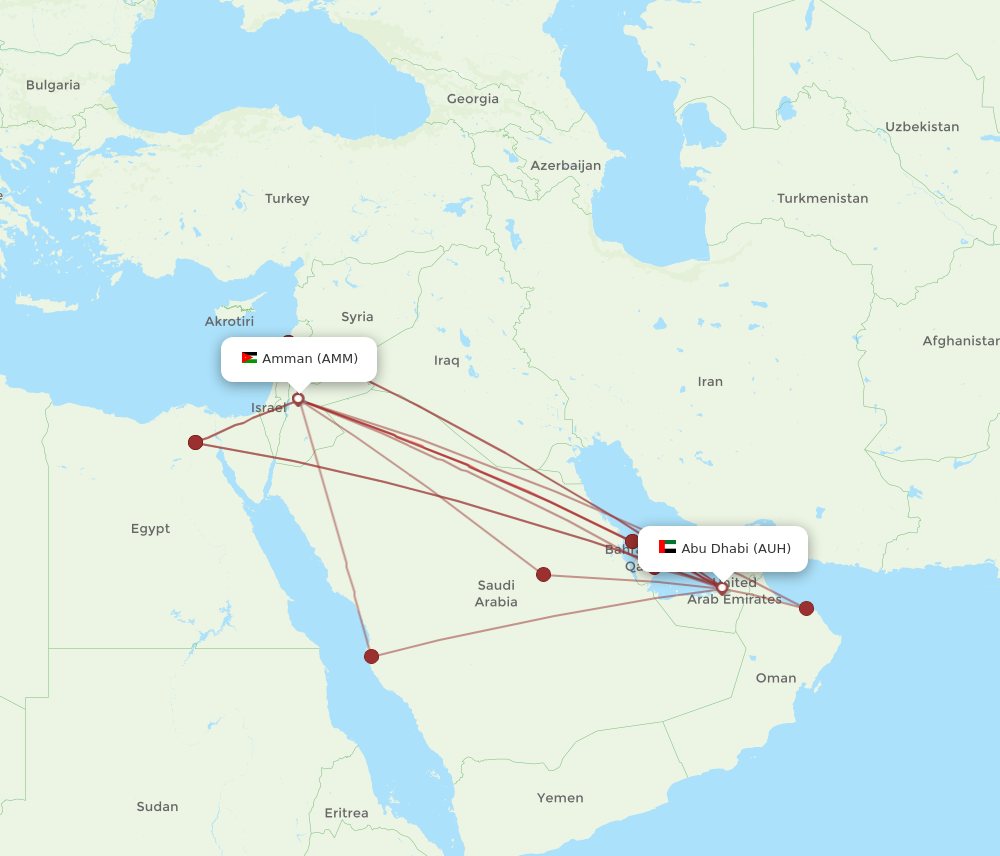 AUH to AMM flights and routes map