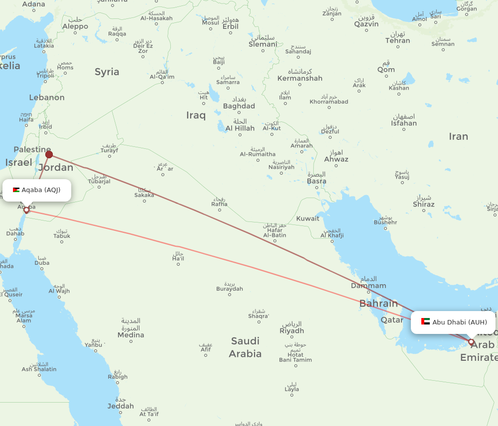 AUH to AQJ flights and routes map
