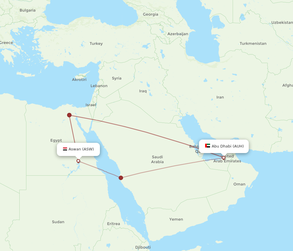 AUH to ASW flights and routes map