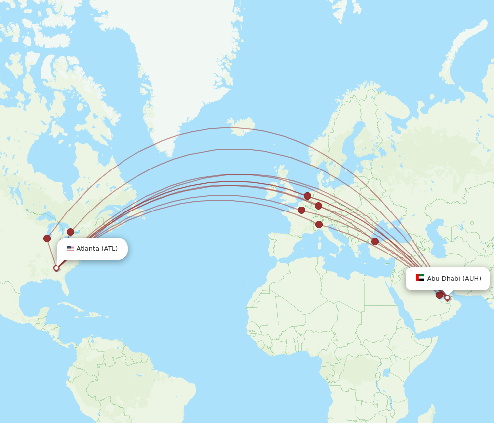 AUH to ATL flights and routes map