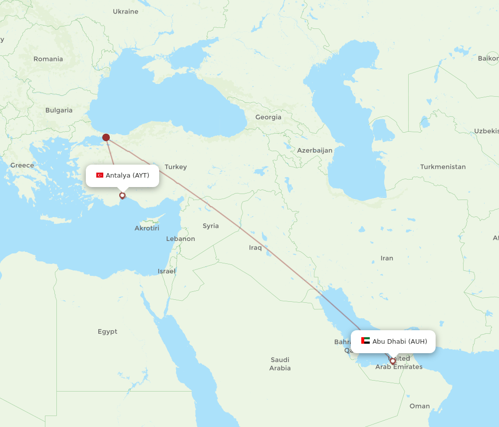 AUH to AYT flights and routes map