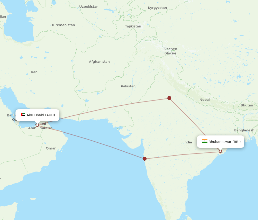 AUH-BBI flight routes