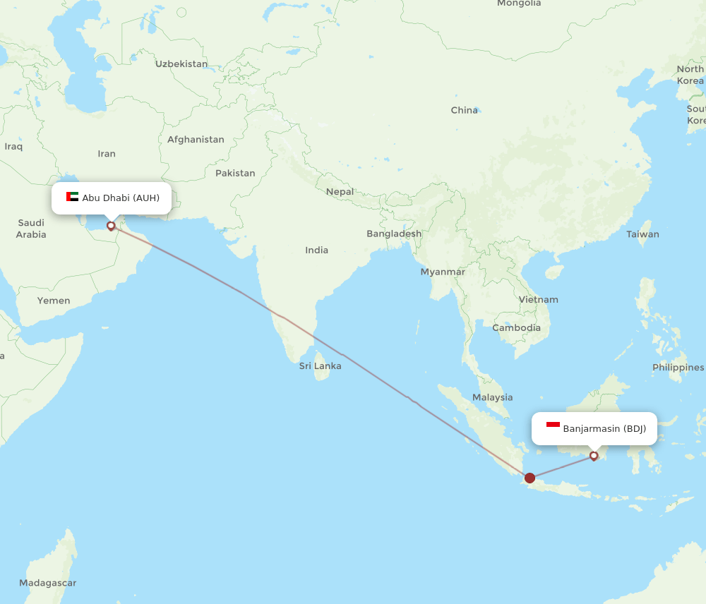 AUH to BDJ flights and routes map