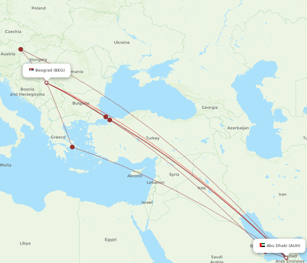 AUH-BEG flight routes